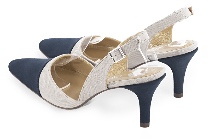 Chaussure femme brides bleu marine et gris perle Bout effil